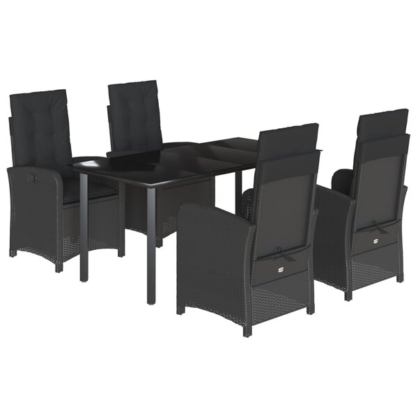 vidaXL Ensemble à manger de jardin coussins 5Pièces Noir Résine tressée