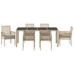vidaXL Ensemble de salle à manger de jardin 7 pièces avec coussins en poly rattan beige