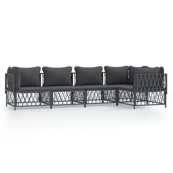 vidaXL Salon de jardin avec coussins 5 Pièces anthracite acier