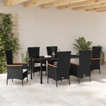 vidaXL Ensemble de salle à manger pour jardin 7 Pièces Noir Poly rotin
