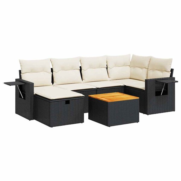 vidaXL Salon de jardin 7 Pièces avec coussins noir résine tressée