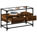 vidaXL Meuble TV avec dessus en verre chêne fumé bois d'ingénierie