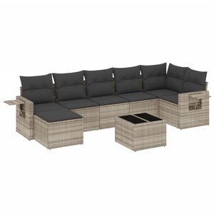 vidaXL Salon de jardin 8 Pièces avec coussins gris clair résine tressée