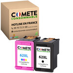 62XL - 2 cartouches compatibles pour HP 62 XL - noir et couleur - COMETE