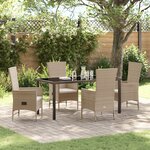 vidaXL Ensemble de salle à manger de jardin 5 pièces avec coussins Beige Poly Rattan
