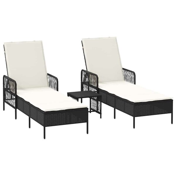 vidaXL Chaise longue avec coussin 2 Pièces Noir 35 x 35 x 32cm polyrotin