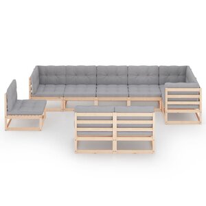 vidaXL Salon de jardin 9 Pièces avec coussins Bois de pin massif