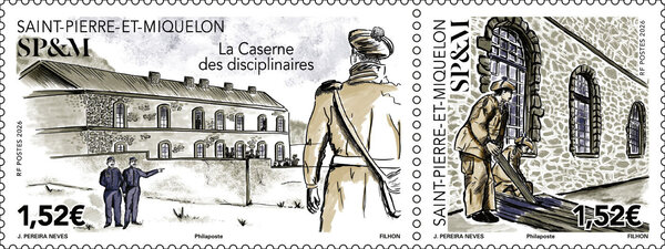 Timbre Saint Pierre et Miquelon - Dyptique - Caserne des disciplinaires