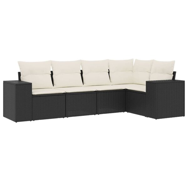 vidaXL Salon de jardin 5 Pièces avec coussins noir résine tressée