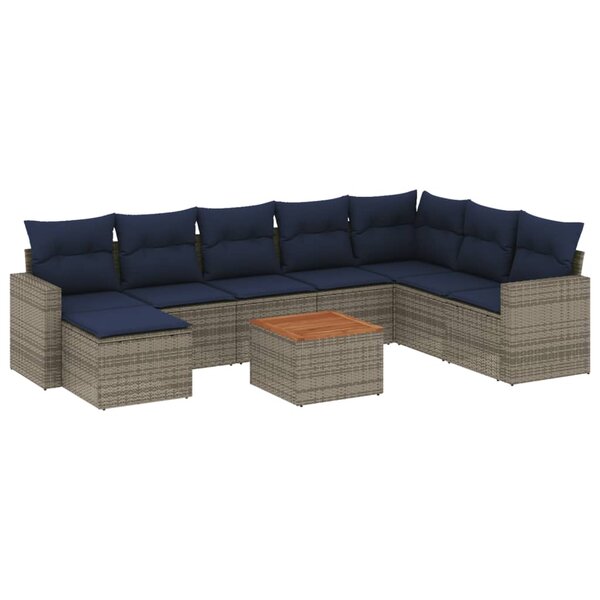 vidaXL Salon de jardin 9 Pièces avec coussins gris résine tressée
