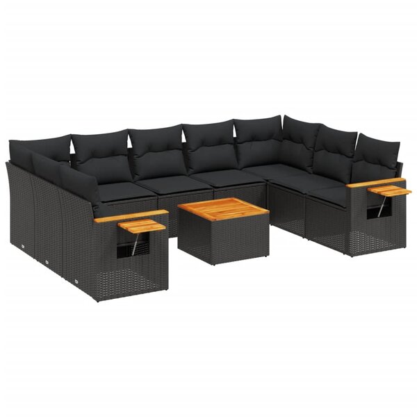 vidaXL Salon de jardin 10 Pièces avec coussins noir résine tressée