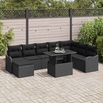 vidaXL Ensemble de canapé de jardin avec coussin 9 Pièces Noir Poly rotin