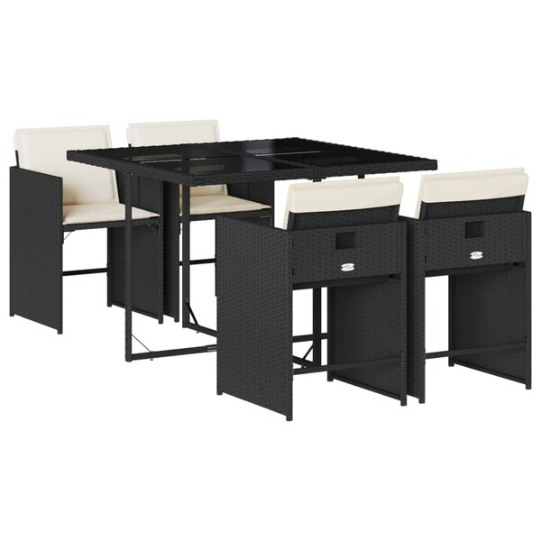 vidaXL Ensemble à manger de jardin coussins 5Pièces Noir Résine tressée