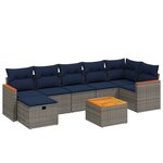 vidaXL Salon de jardin 8 Pièces avec coussins gris résine tressée