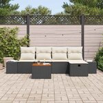 vidaXL Ensemble de canapé de jardin avec coussin 6 Pièces Noir Poly rotin