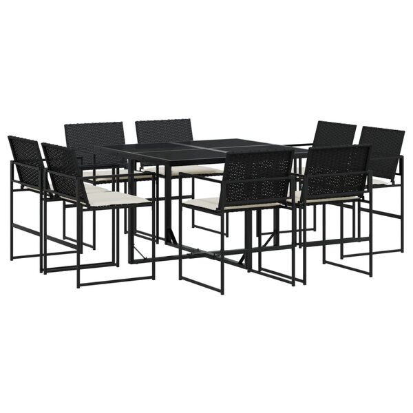 vidaXL Ensemble à manger de jardin 9Pièces coussins noir résine tressée