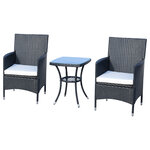 Ensemble salon de jardin 2 places : 2 fauteuils et table basse plateau verre trempé résine tressée 4 fils imitation rotin avec coussins noir