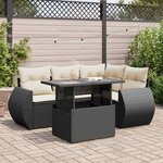 vidaXL Salon de jardin 5 Pièces avec coussins noir résine tressée