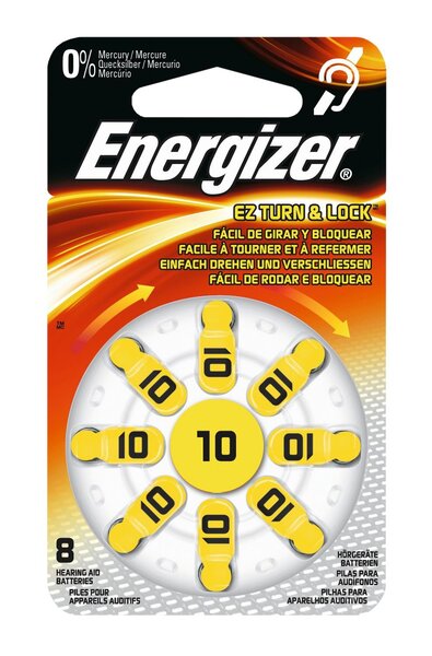 Blister de 8 Piles Auditives Zinc Air Turn&Lock N°10 ENERGIZER