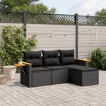 vidaXL Salon de jardin 4 Pièces avec coussins noir résine tressée