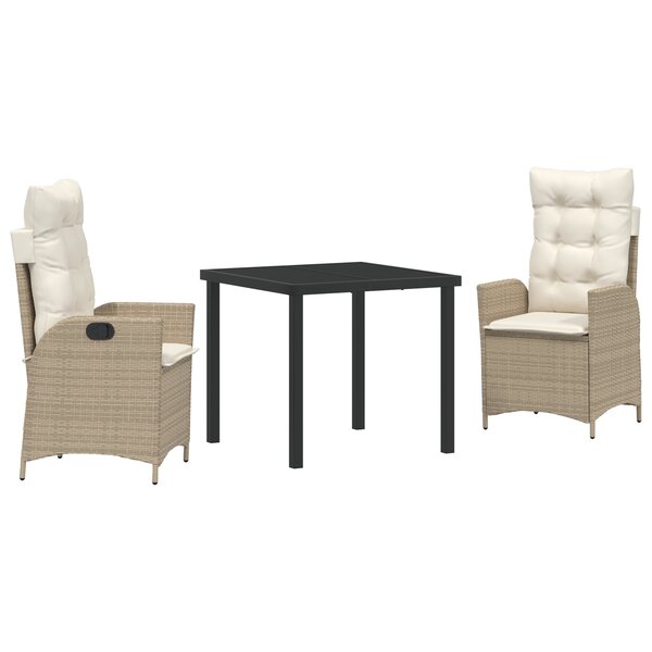 vidaXL Ensemble de Salle à Manger de Jardin 3 Pièces avec Coussins Beige Poly Rattan