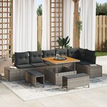 Ensemble de canapés de jardin 9 pièces avec coussins en poly rattan gris acacia