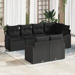 vidaXL Ensemble de salle à manger de jardin de 7 pièces avec coussins en poly rotin noir