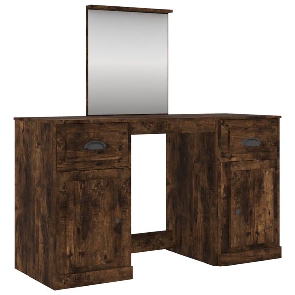 vidaXL Coiffeuse avec miroir chêne fumé 130x50x132 5 cm