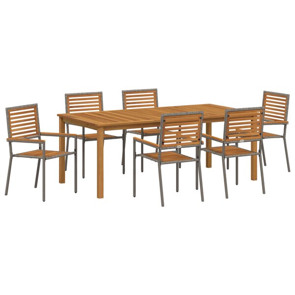 Ensemble de salle à manger de jardin 7 pièces vidaXL Gris Poly Rattan Acacia