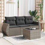 vidaXL Salon de jardin 4 Pièces avec coussins gris résine tressée