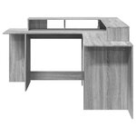 Bureau table poste de travail meuble d'ordinateur informatique étude et lumières LED sonoma 152 x 152 x 91cm bois ingénierie gris 02_0023808