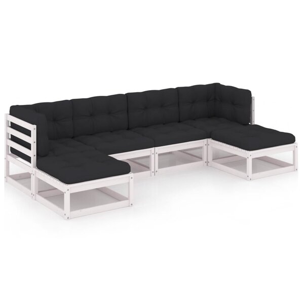 vidaXL Salon de jardin avec coussins 6 Pièces blanc bois de pin massif