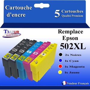 T3AZUR - 5x Cartouches compatibles avec Epson Expression Home XP-5100  XP-5105  XP-5115  XP-5150  XP-5155  502XL