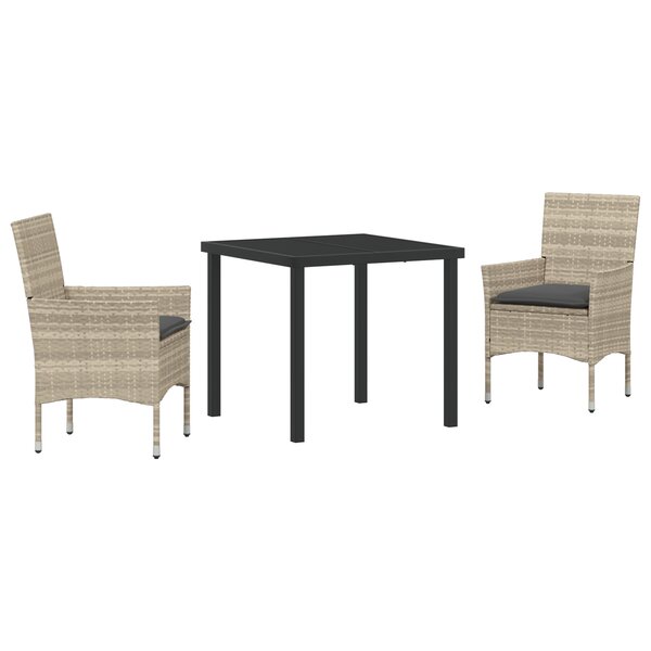vidaXL Ensemble de Salle à Manger de Jardin 3 Pièces avec Coussins en Rattan Synthétique Gris Clair