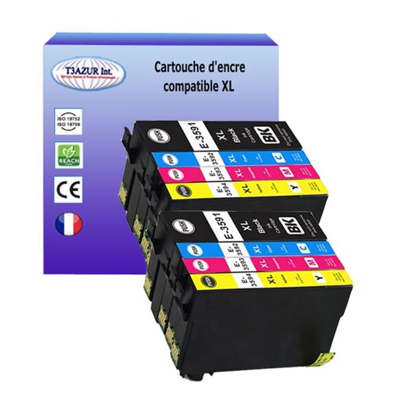 T3AZUR- 8x Cartouche Compatible avec Epson 35XL 35 XL remplace Epson Workforce Pro WF4720 WF4725 WF4730 WF4740 WF4720DWF WF4725DWF WF4740DTWF WF4730DTWF Noire
