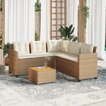 vidaXL Canapé de jardin avec table et coussins en forme de L beige
