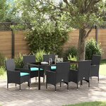 vidaXL Ensemble table et chaises avec coussin 7 Pièces Noir Rotin PE