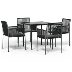 vidaXL Ensemble à manger de jardin coussins 5Pièces noir rotin et acier