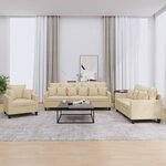 vidaXL Ensemble de canapés 3 Pièces avec coussins crème tissu