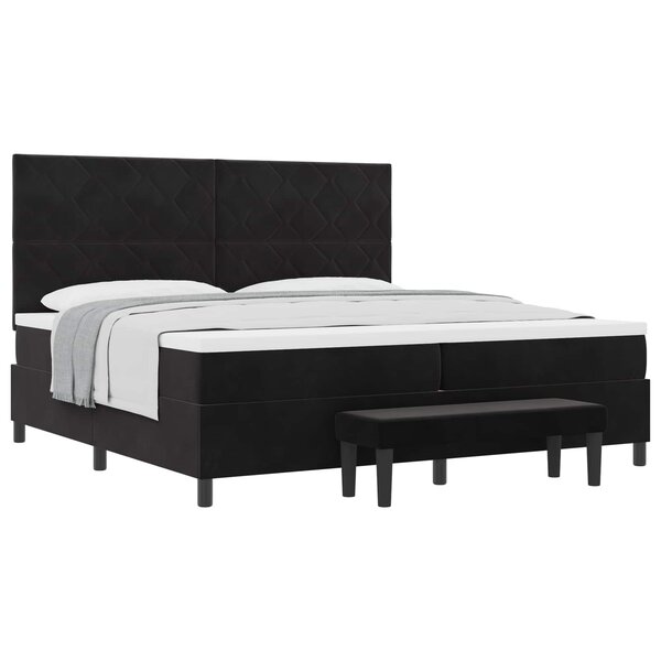 vidaXL Lit à ressorts avec matelas Noir 200 x 200 cm Velours
