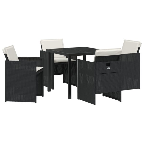 Ensemble de salle à manger de jardin de 5 pièces avec coussins en rotin noir