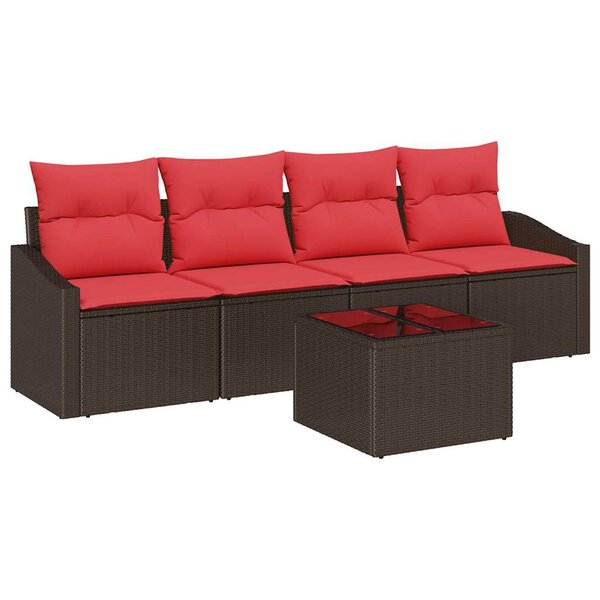 vidaXL Ensemble de Canapés 5 Pièces Marron et rouge polyrotin
