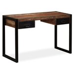 Bureau table meuble travail informatique avec 2 tiroirs bois de récupération massif 120 cm 0502062