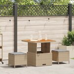 Ensemble de salle à manger de jardin 3 pièces avec coussins beige en poly rattan et acacia