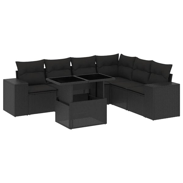 vidaXL Salon de jardin 7 Pièces avec coussins noir résine tressée