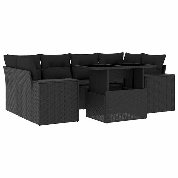vidaXL Salon de jardin 7 Pièces avec coussins noir résine tressée