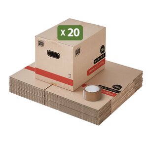 Pack and Move - Lot 20 Cartons Déménagement Livres Premium - 40 X 30 X 30 Cm - Extrême Résistance 20 KG - Poignées Renforcées - 1 Adhésif Offert