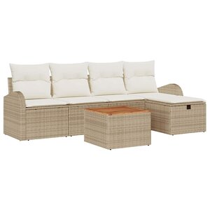 vidaXL Ensemble de canapé de jardin avec coussin 6 Pièces Beige polyrotin
