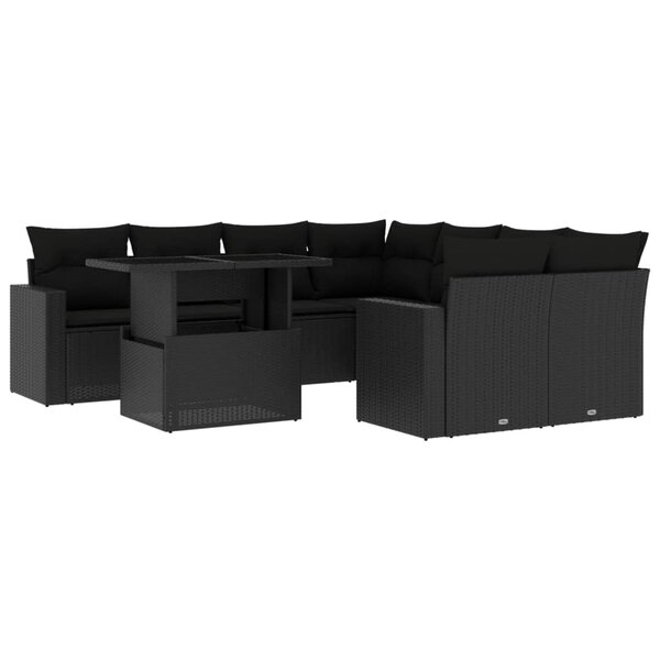 vidaXL Salon de jardin 9 Pièces avec coussins noir résine tressée