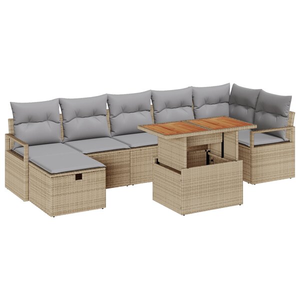 vidaXL Ensemble de canapé de jardin 8 pièces avec coussins Beige Poly Rattan